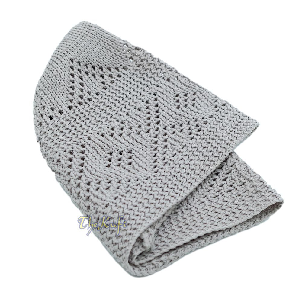 Plain Gray Diamond Open Weave Design Stretchable 100% Nylon Interwoven Kufi Cap