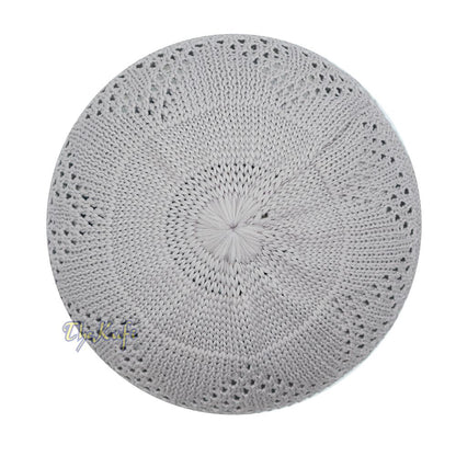 Plain Gray Diamond Open Weave Design Stretchable 100% Nylon Interwoven Kufi Cap