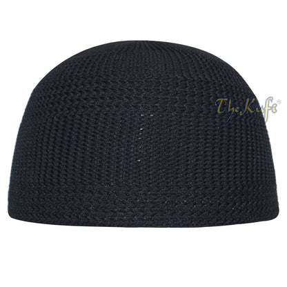 Black Skull Cap 100% Nylon Head Cover Kufi Knitted Vertical Lines Taqiya X-SM to 4x
