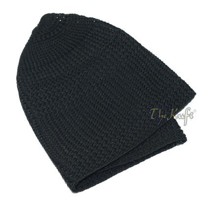 Black Skull Cap 100% Nylon Head Cover Kufi Knitted Vertical Lines Taqiya X-SM to 4x
