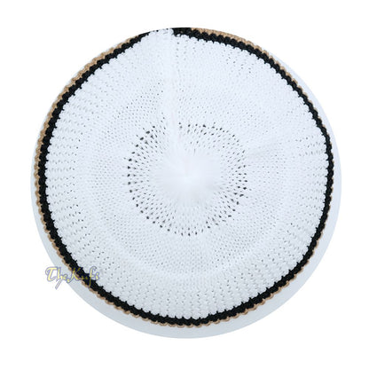 Soft White with Black Brown Lines Nylon Stretchy Skull Cap