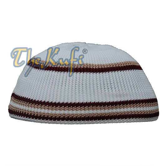 White Nylon Kufi with Maroon & Brown