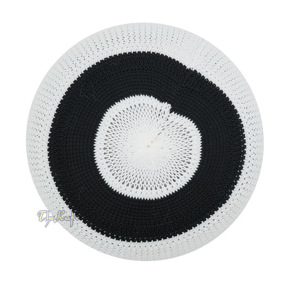 White Black with Brown Stripes Nylon Stretchy Beanie Kufi Topi Skull Cap