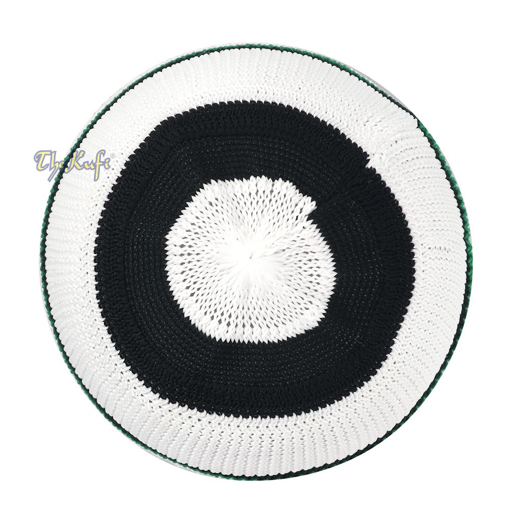 White Black Green Stripes Nylon Stretchy Kufi Cap Skullie Moslem Topi Skull Cap