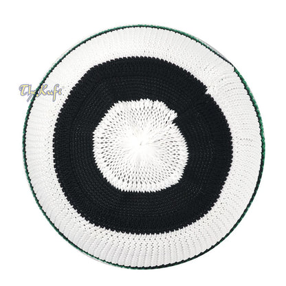 White Black Green Stripes Nylon Stretchy Kufi Cap Skullie Moslem Topi Skull Cap