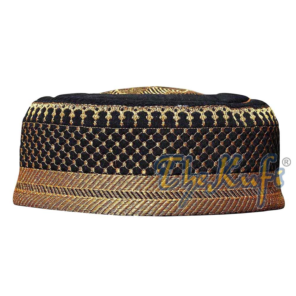 Black Padded Hat with Gold Embroidery