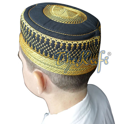 Black Padded Hat with Gold Embroidery