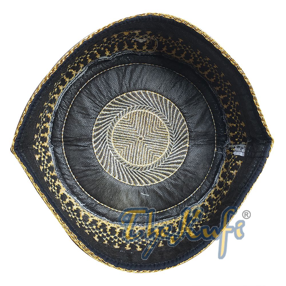 Black Padded Hat with Gold Embroidery
