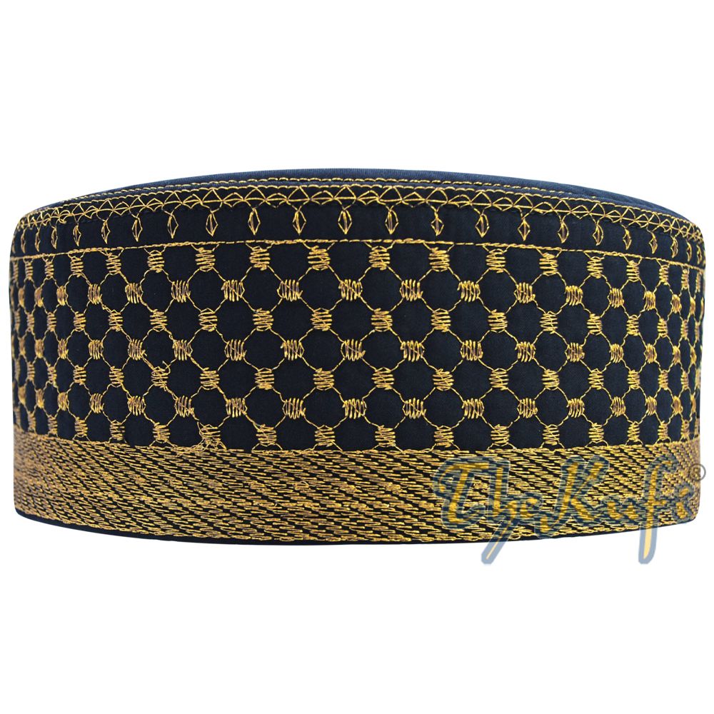 Black Padded Hat with Gold Embroidery