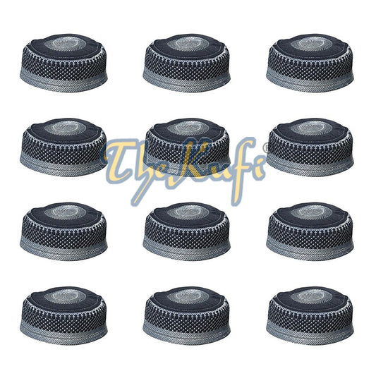 Lot of 12 Wholesale Black Silver Thread Padded Kufi Hat