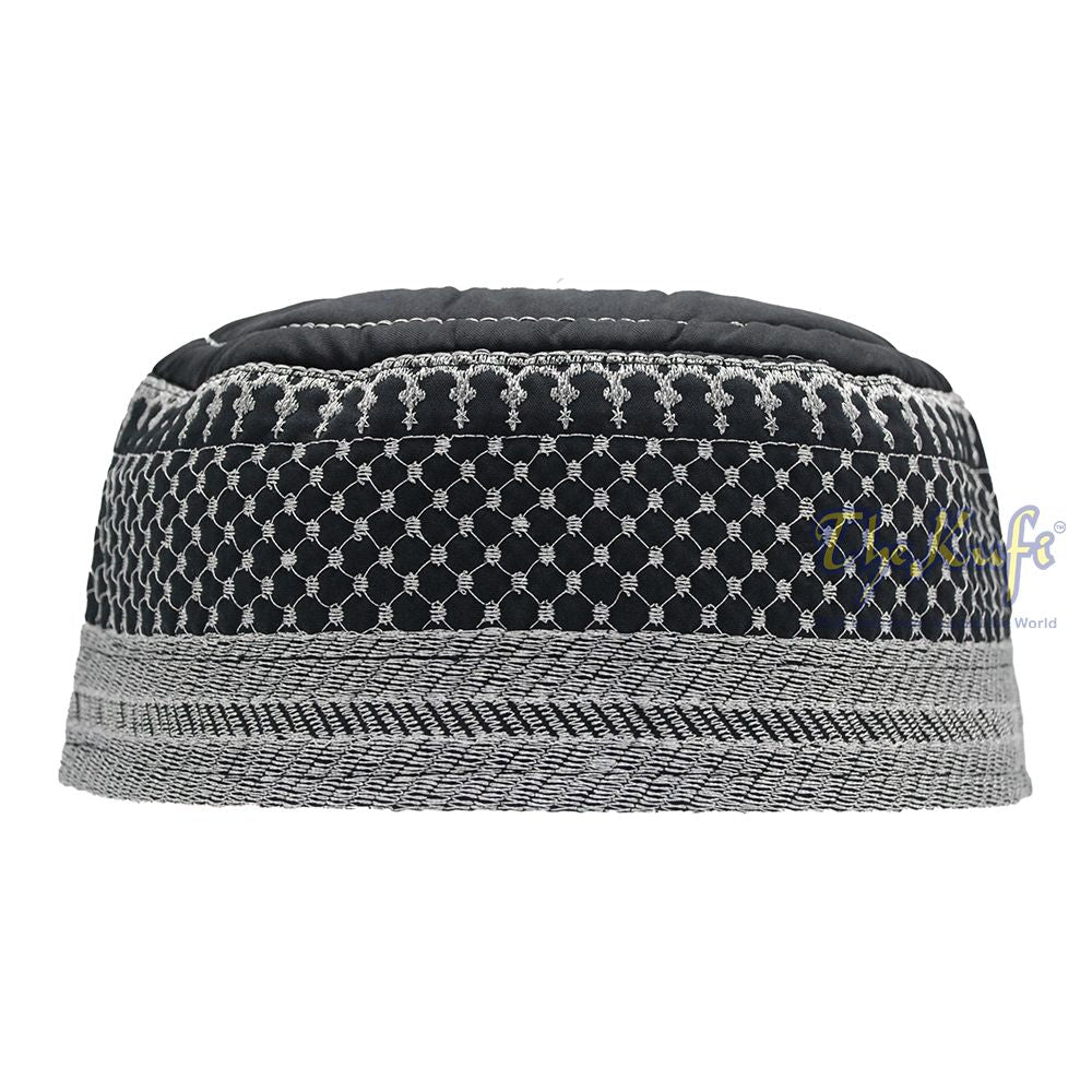 Black Quilted Hat with Silver Embroidery