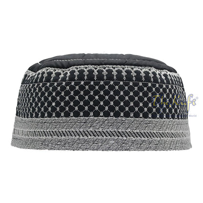 Black Quilted Hat with Silver Embroidery