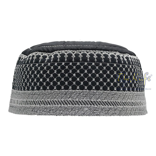 Black Quilted Hat with Silver Embroidery