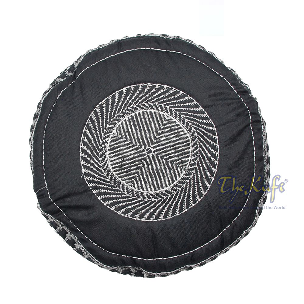 Black Quilted Hat with Silver Embroidery
