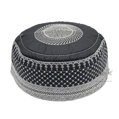 Black Quilted Hat with Silver Embroidery