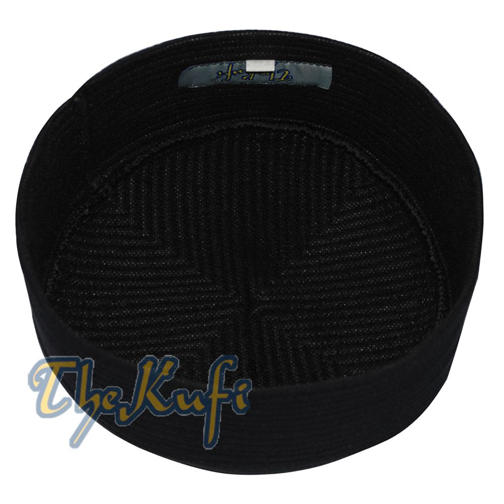 Black Kufi Cap Padded Rounded-Top Straight-Stitch Design Islamic Wardrobe Prayer Hat