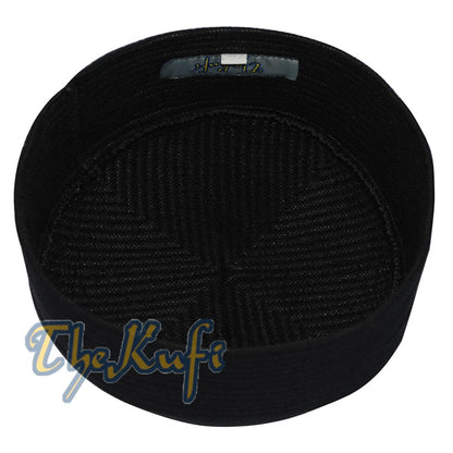Black Kufi Cap Padded Rounded-Top Straight-Stitch Design Islamic Wardrobe Prayer Hat