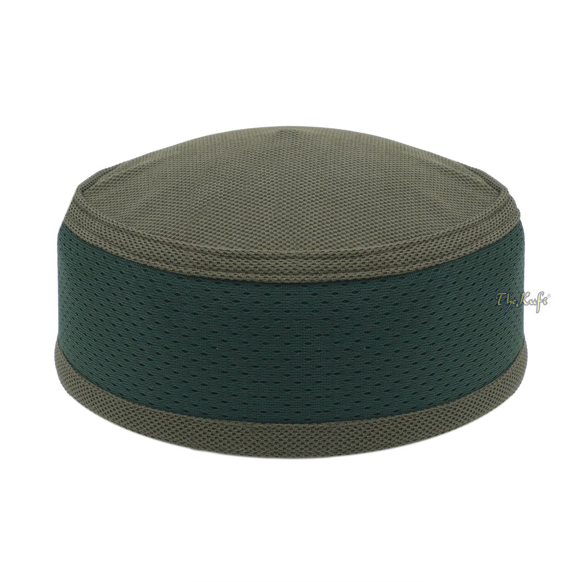 Army Green and Dark Green Madun Vented Top Pliable Two-Color Round Kufi Hat