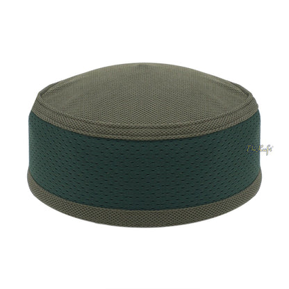 Army Green and Dark Green Madun Vented Top Pliable Two-Color Round Kufi Hat