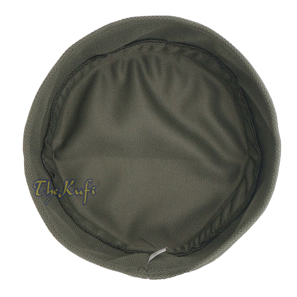 Army Green and Dark Green Madun Vented Top Pliable Two-Color Round Kufi Hat