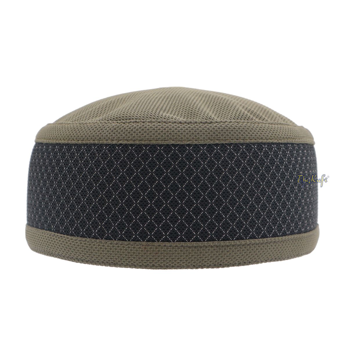 Army Green and Black Madun Vented Top Pliable Two-Color Round Kufi Hat