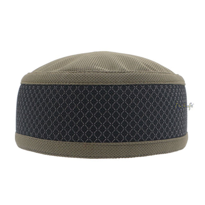 Army Green and Black Madun Vented Top Pliable Two-Color Round Kufi Hat