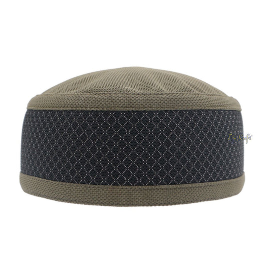 Army Green and Black Madun Vented Top Pliable Two-Color Round Kufi Hat