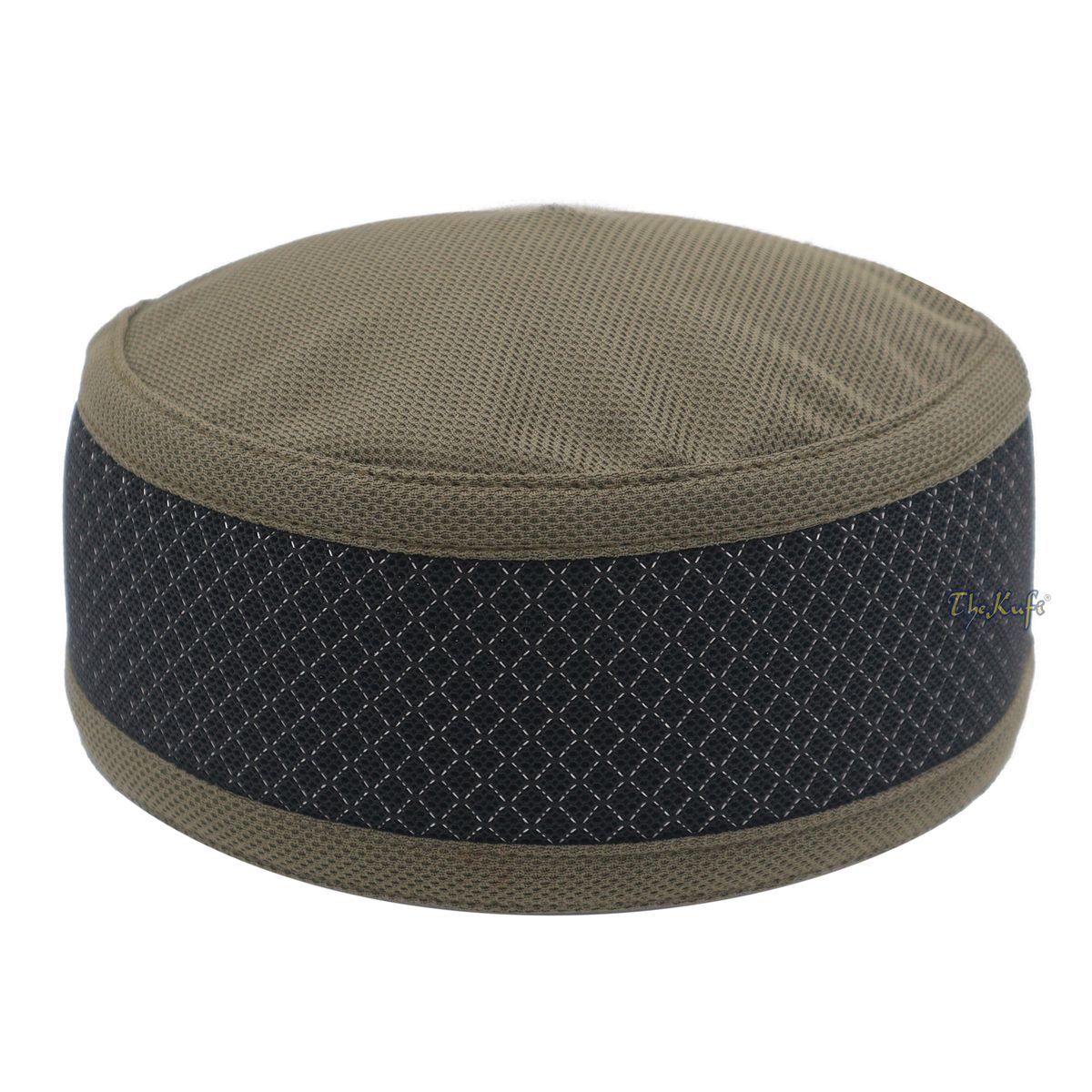 Army Green and Black Madun Vented Top Pliable Two-Color Round Kufi Hat