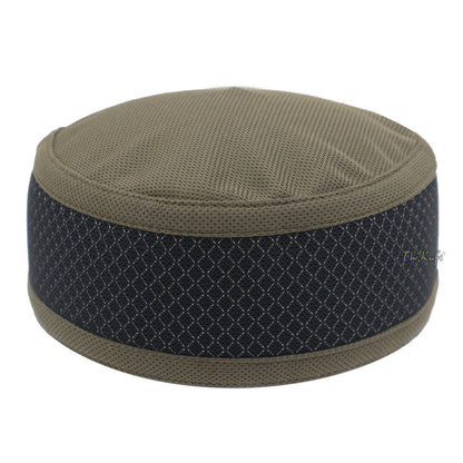 Army Green and Black Madun Vented Top Pliable Two-Color Round Kufi Hat