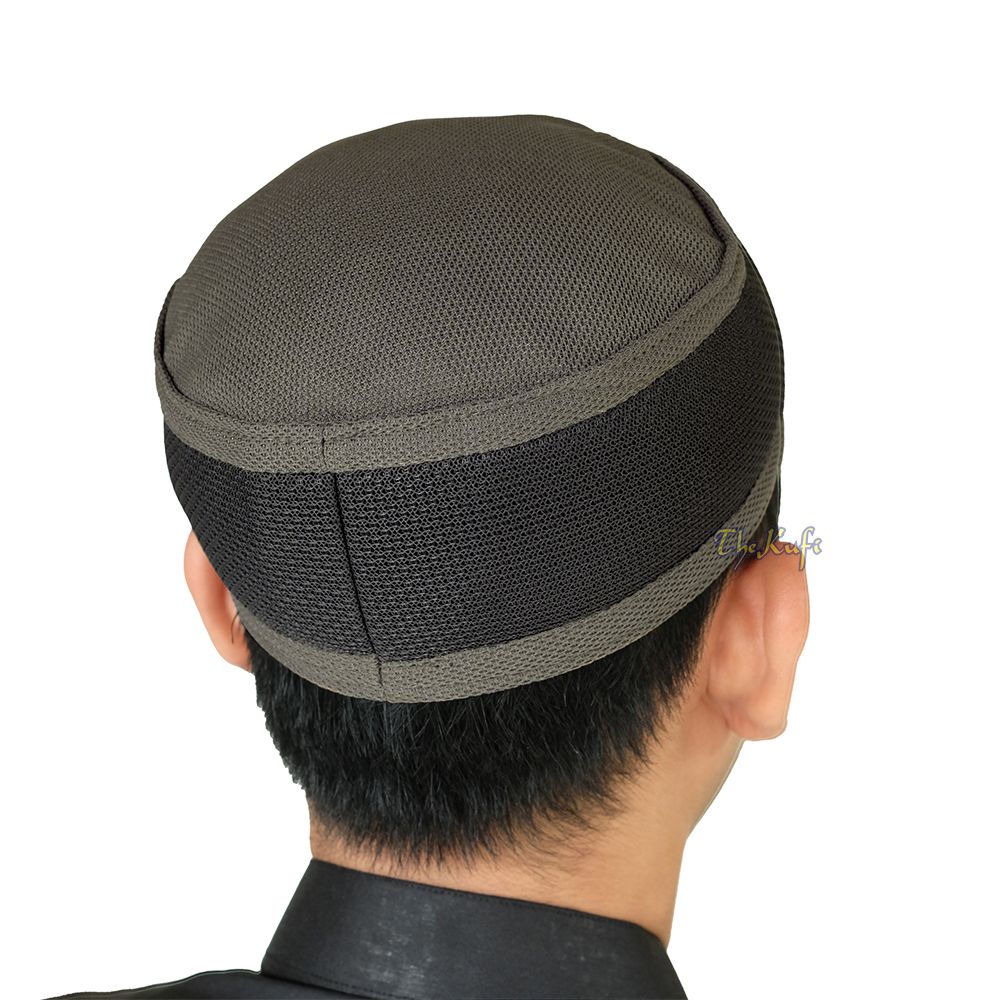 Army Green with Gray Madun Vented Top Pliable Two-Color Round Kufi Hat