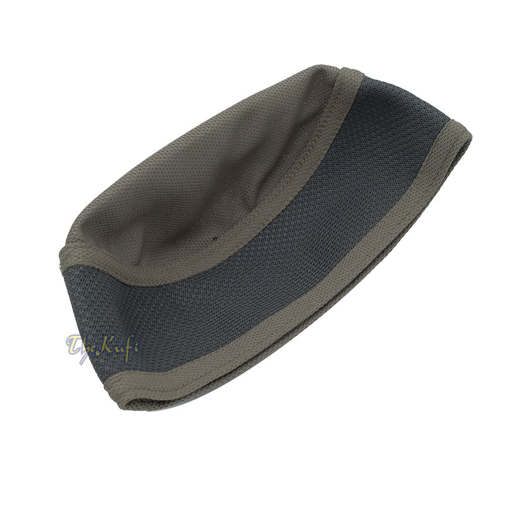 Army Green with Gray Madun Vented Top Pliable Two-Color Round Kufi Hat