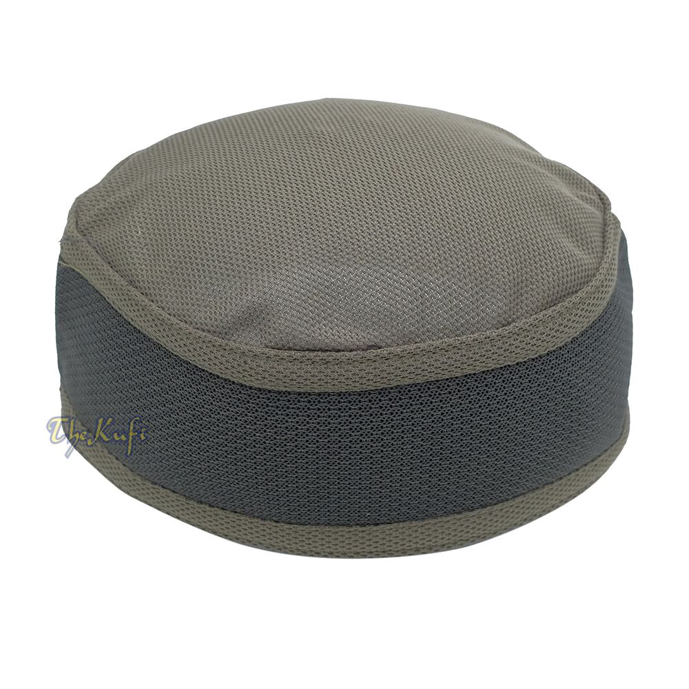 Army Green with Gray Madun Vented Top Pliable Two-Color Round Kufi Hat