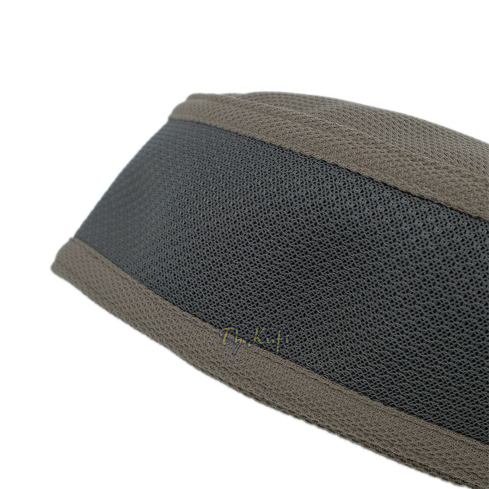Army Green with Gray Madun Vented Top Pliable Two-Color Round Kufi Hat