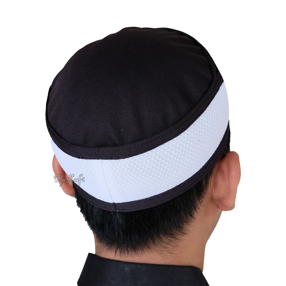 Black with White Madun Vented Top Pliable Two-Color Round Kufi Hat