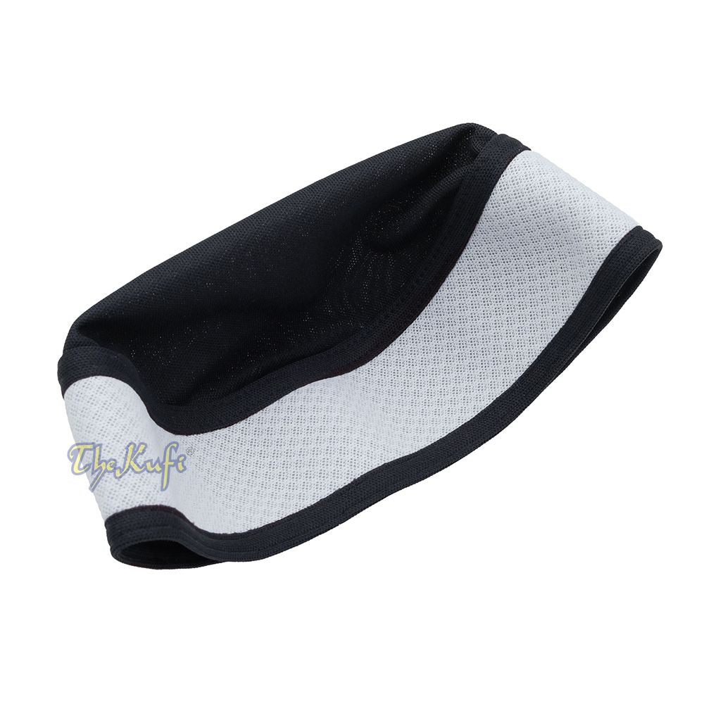 Black with White Madun Vented Top Pliable Two-Color Round Kufi Hat