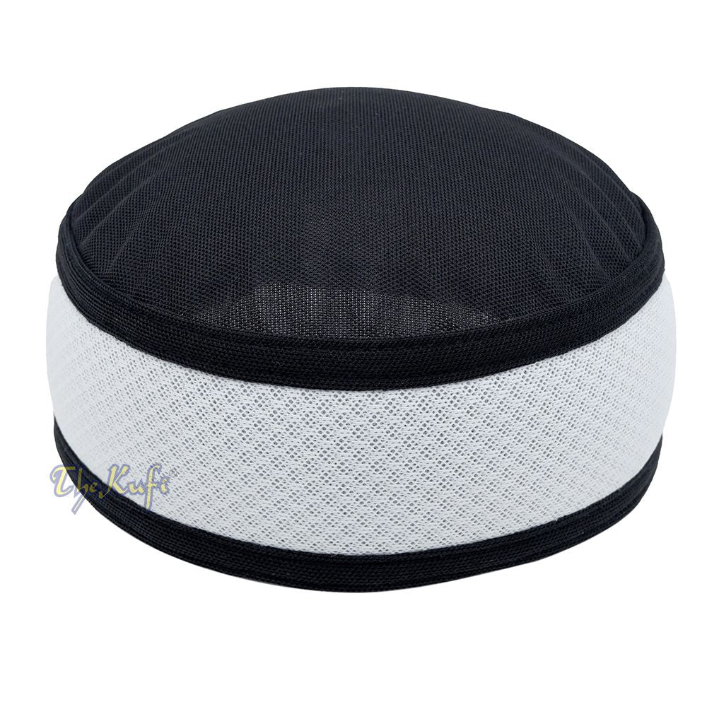 Black with White Madun Vented Top Pliable Two-Color Round Kufi Hat