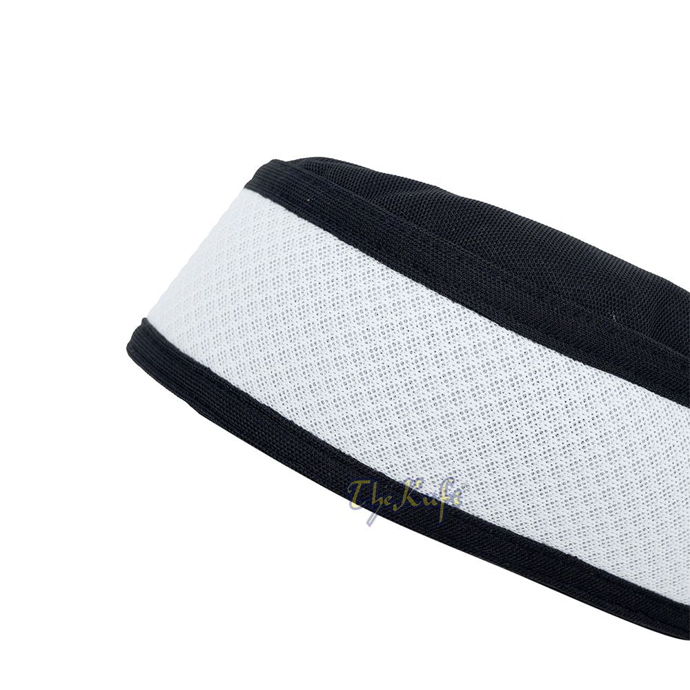 Black with White Madun Vented Top Pliable Two-Color Round Kufi Hat