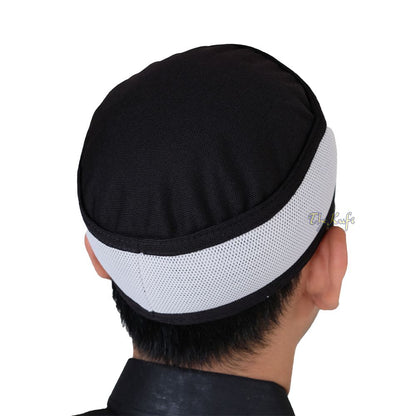 Black and Gray Madun Vented Top Pliable Two-Color Round Kufi Hat