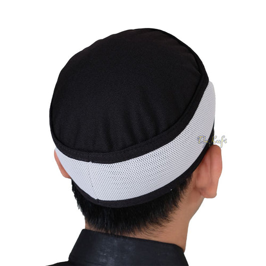 Black and Gray Madun Vented Top Pliable Two-Color Round Kufi Hat