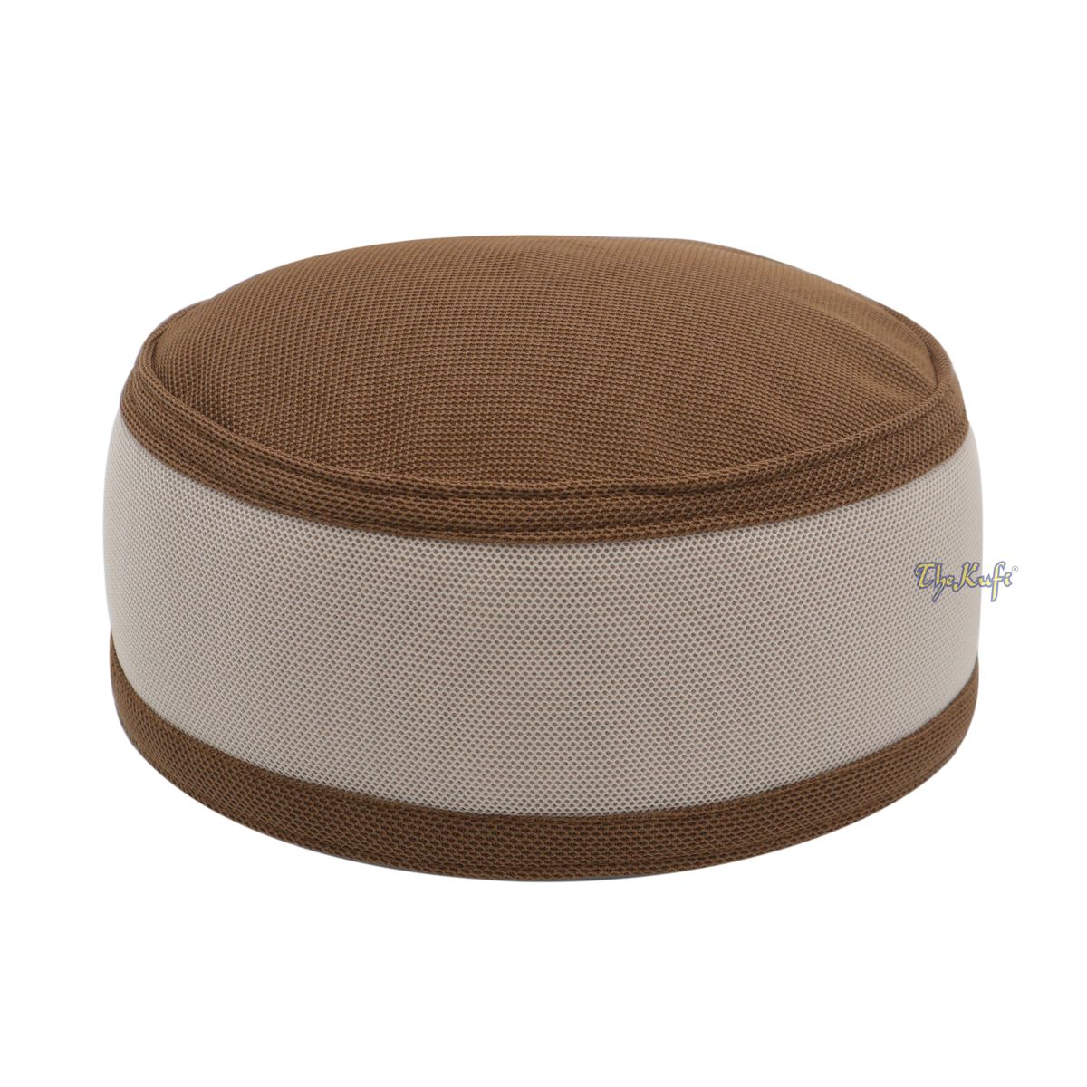 Brown and Light Brown Madun Vented Top Pliable Two-Color Round Kufi Hat