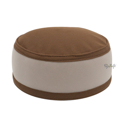 Brown and Light Brown Madun Vented Top Pliable Two-Color Round Kufi Hat