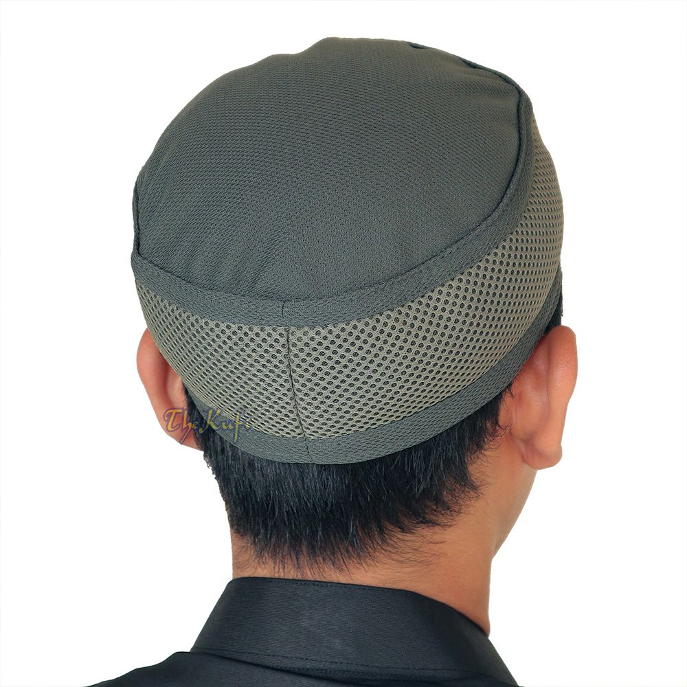 Dark Army Green and Army Green Madun Vented Top Pliable Two-Color Round Kufi Hat