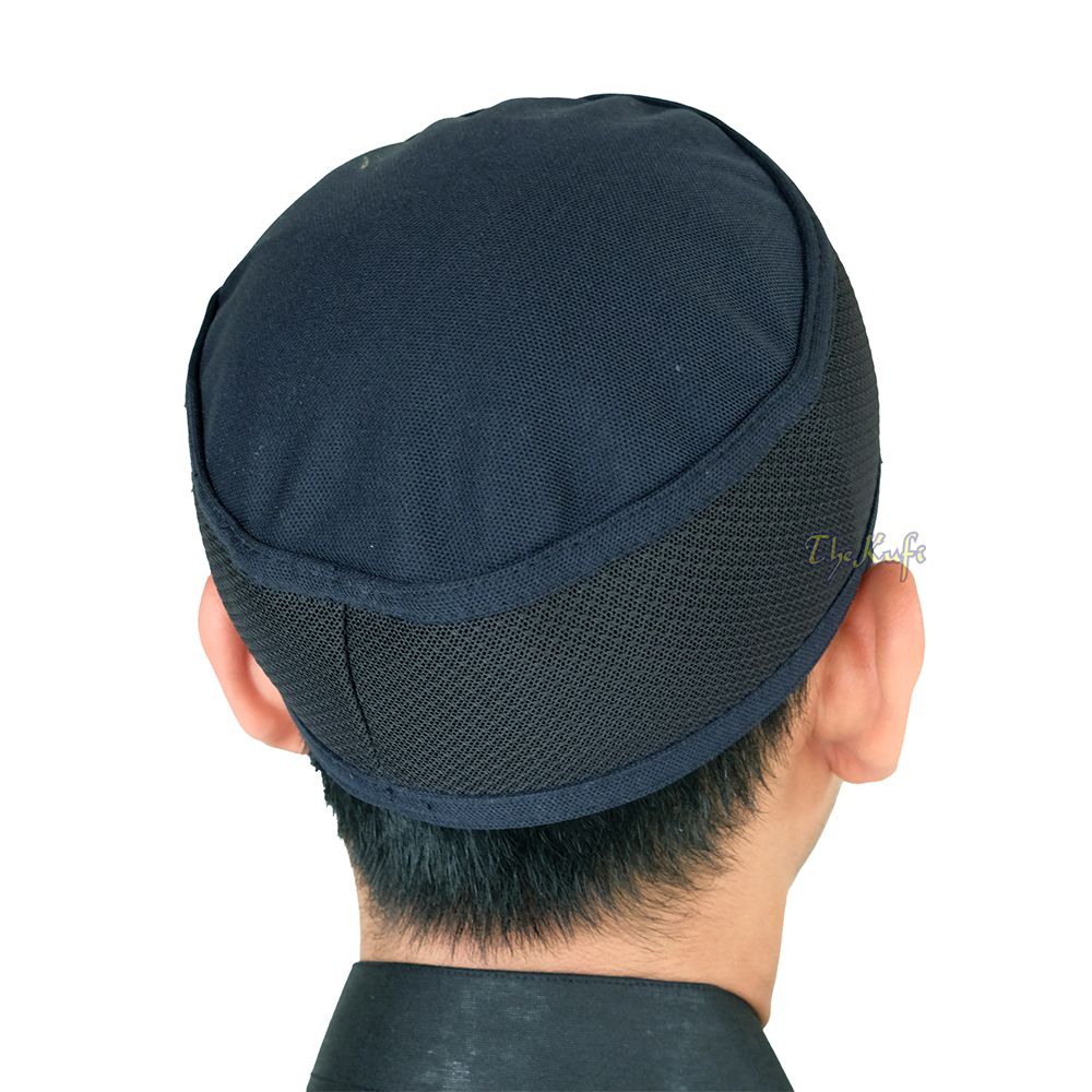 Dark Blue with Black Madun Vented Top Pliable Two-Color Round Kufi Hat