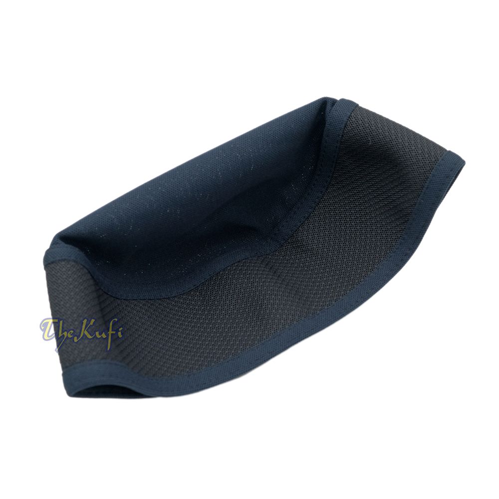 Dark Blue with Black Madun Vented Top Pliable Two-Color Round Kufi Hat