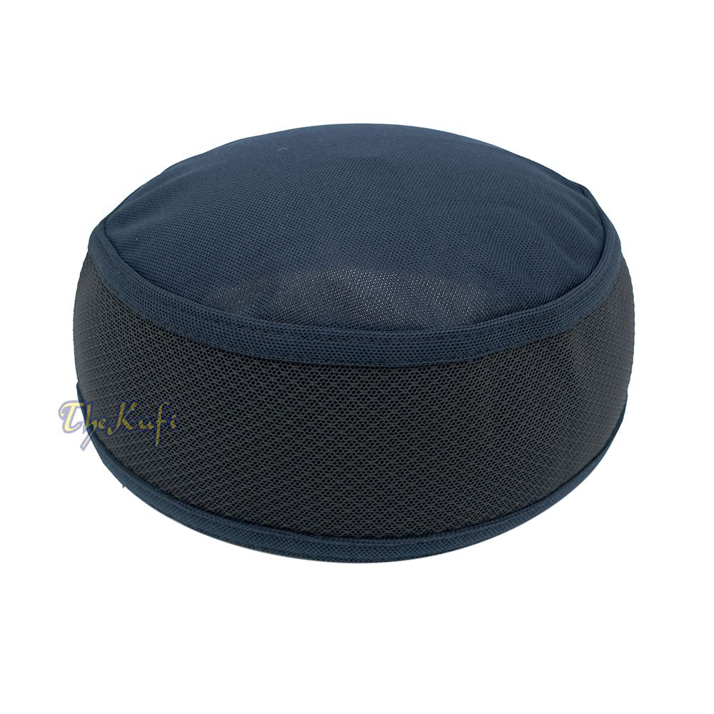 Dark Blue with Black Madun Vented Top Pliable Two-Color Round Kufi Hat