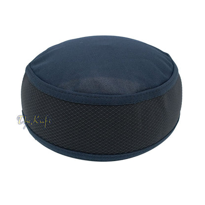 Dark Blue with Black Madun Vented Top Pliable Two-Color Round Kufi Hat