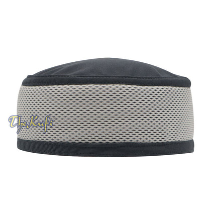 Dark Gray and Off-White Madun Vented Top Pliable Two-Color Round Kufi Hat