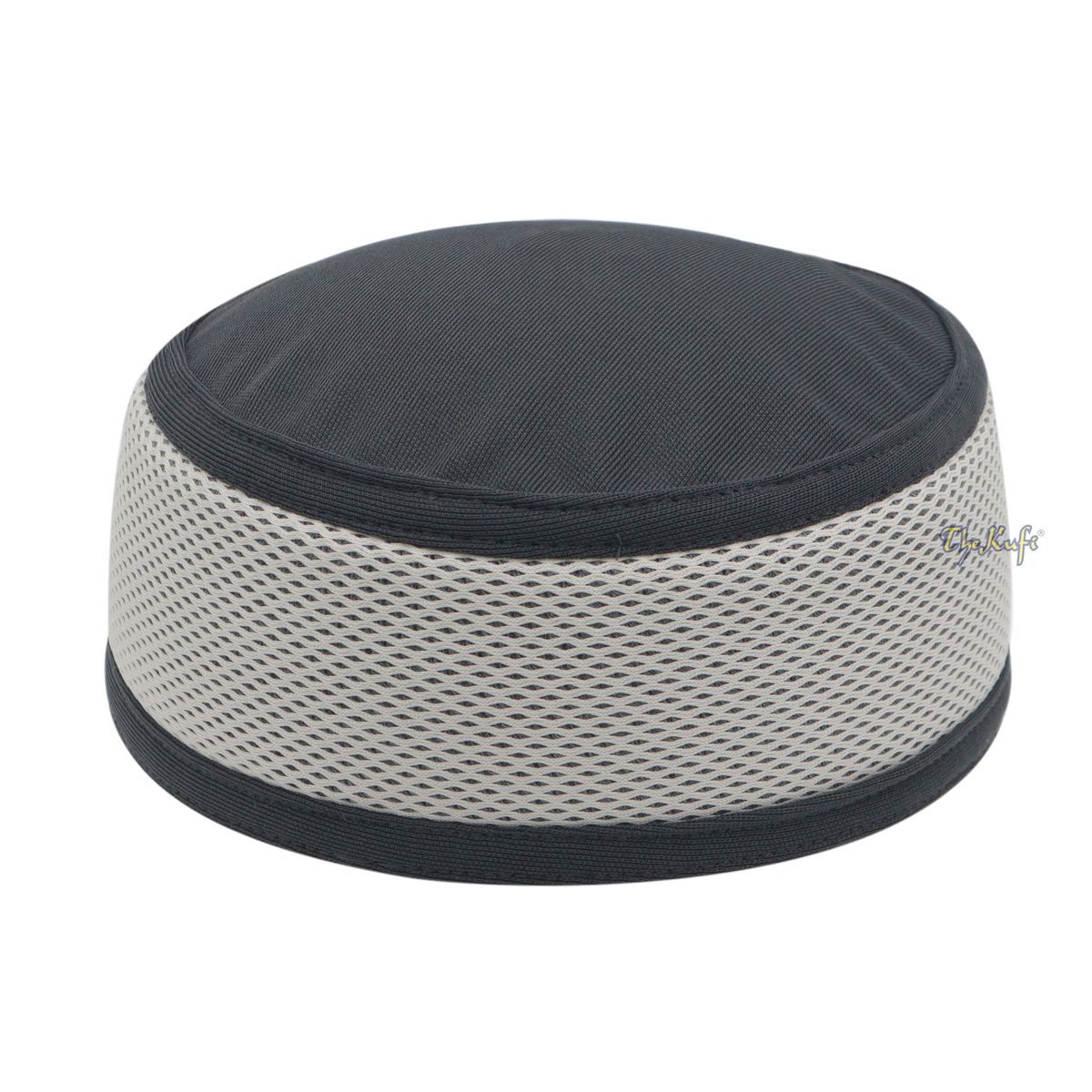 Dark Gray and Off-White Madun Vented Top Pliable Two-Color Round Kufi Hat