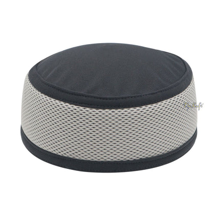 Dark Gray and Off-White Madun Vented Top Pliable Two-Color Round Kufi Hat