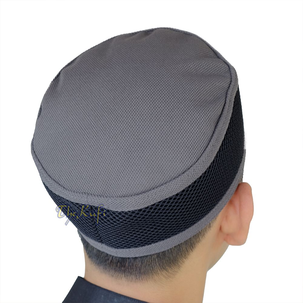 Dark Gray and Black Madun Vented Top Pliable Two-Color Round Kufi Hat